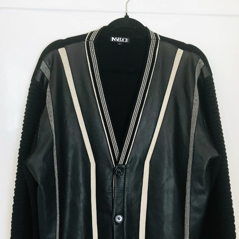 Suéter INSERCH Para Hombre Negro con Imitación Cuero Mezcla Algodón Clase Manga Larga Talla L Foto 4 de 4