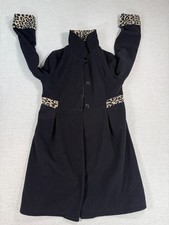 Copper Key Overcoat Girls 14/16 Black Leopard Print Fleece Pleated Button Front