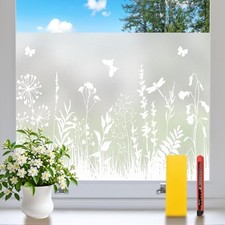 White Flowes Butterfly Window Clings Spring 17.7" x 78.7" Flower Pattern