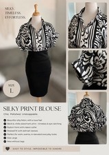 Women s Black & White Floral Silky Print Blou...