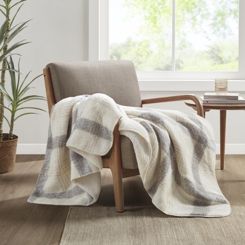 Faux Mohair to Sherpa Throw, Classic Plaid Pattern with Whipstitch Accent Bla...