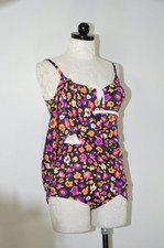 60s Colorful Floral Print Full Coverage Tankini Two Piece Beach Swimsuit Women S