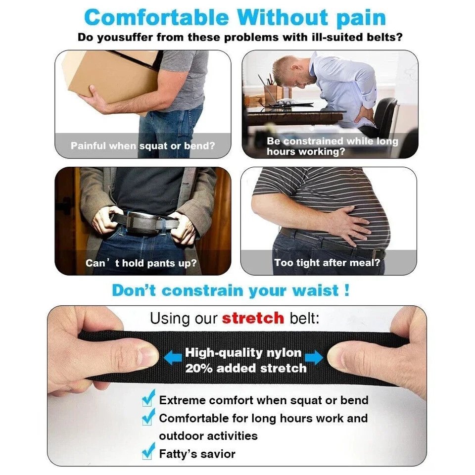 Cinturón de golf de nailon elástico para hombre, cinturón militar, metal. - Imagen 3 de 4