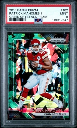 Patrick Mahomes /75 Green Crystals Prizm 2018 Panini Prizm #102 MINT PSA 9