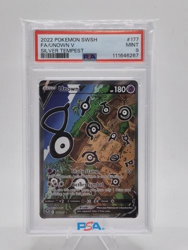 Unown V (Alternate Full Art) 177/195 Silver Tempest PSA 9