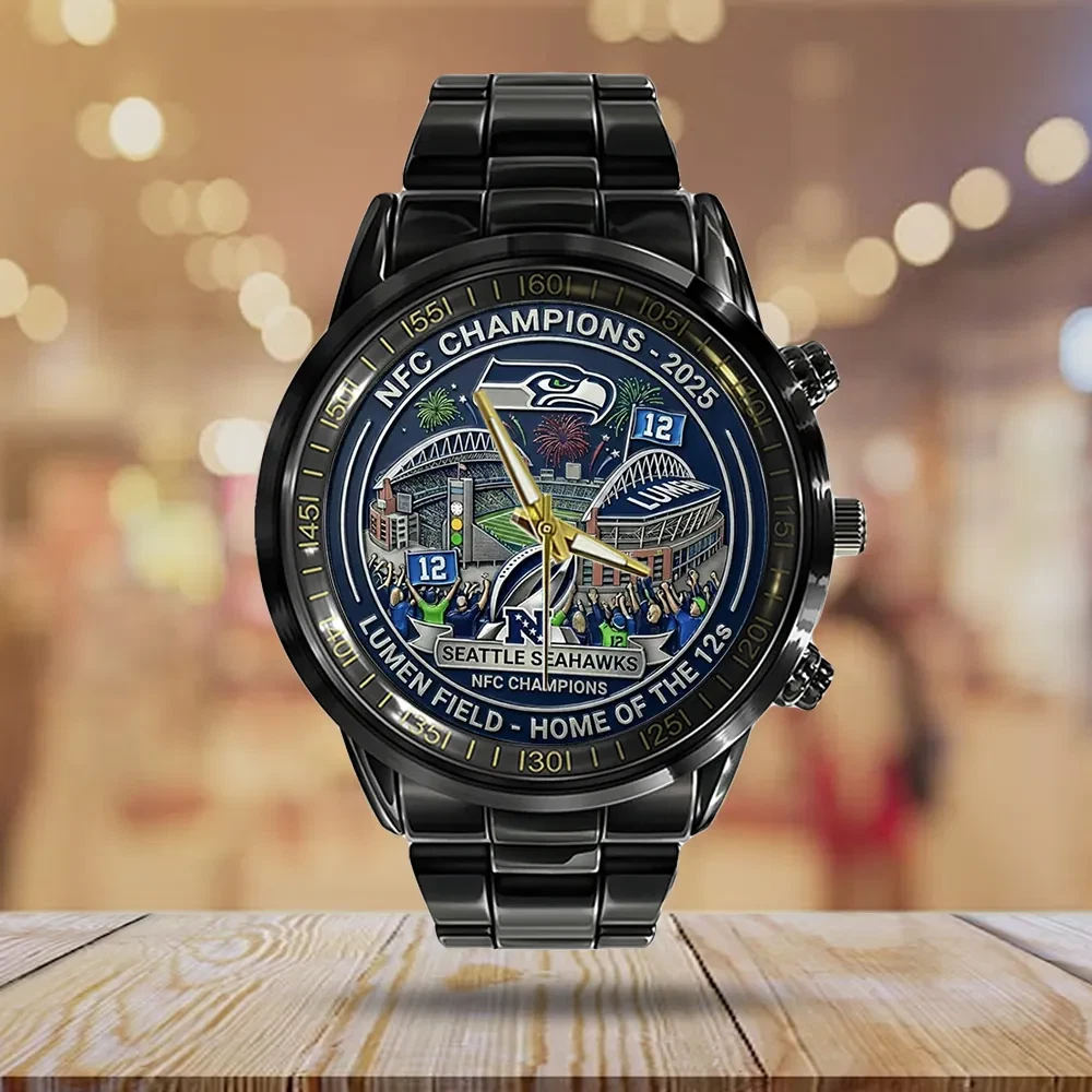 Seahawks 2025 Champions Black Stainless Steel Watch