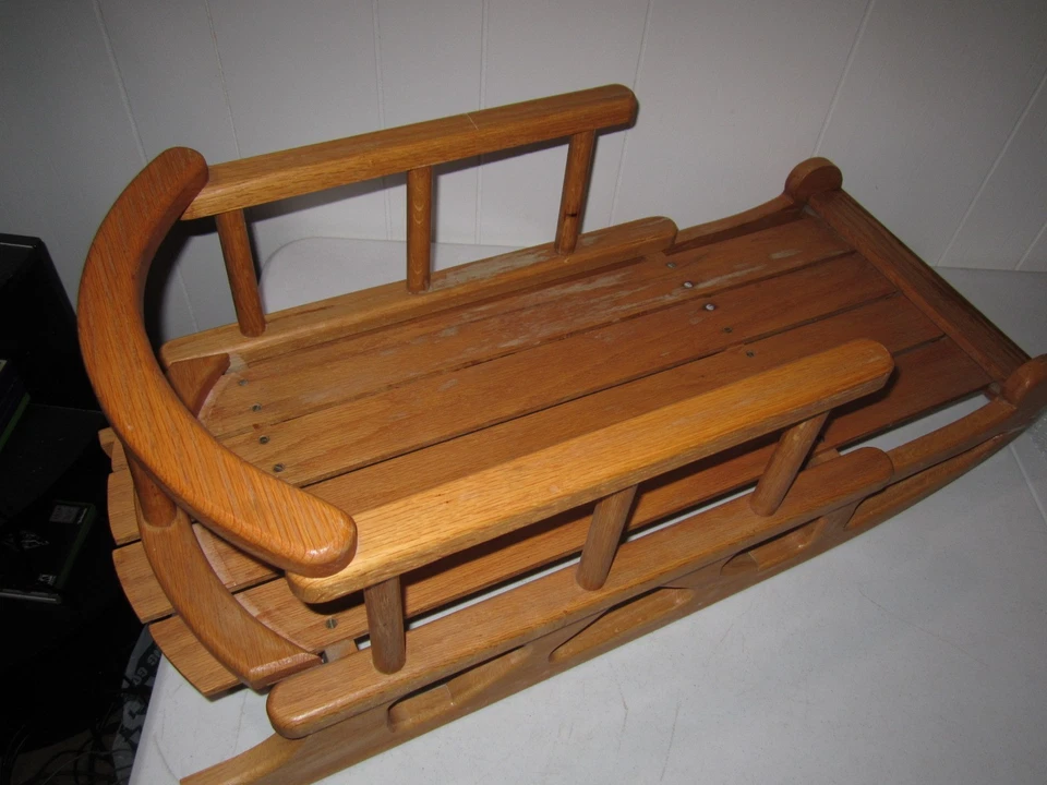 Vintage Children's Snow C-Back Pull Sled 30" Long By 14" Wide Decorative Or Use - Image 2 of 4