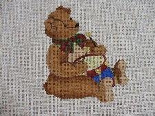 Melissa Shirley Handpainted Needlepoint Canvas Bear Playing Drum 1982