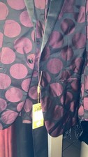 Slim Fit 2 Button Men Plaid Windowpane Burgundy Wine Suit Notch Lapel AZAR 18335