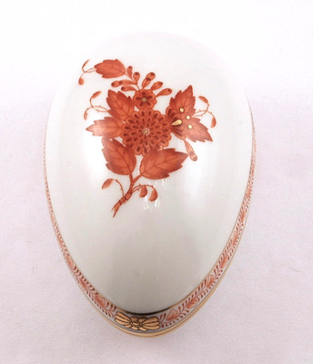 Herend Porcelain Rust Chinese Bouquet Egg Shape Trinket Box 6052/AOG  ''AS IS''