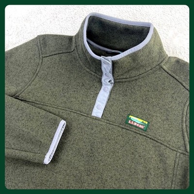 LL Bean Sweater Fleece Pullover Women's XL Green Snap Mock Neck 292726