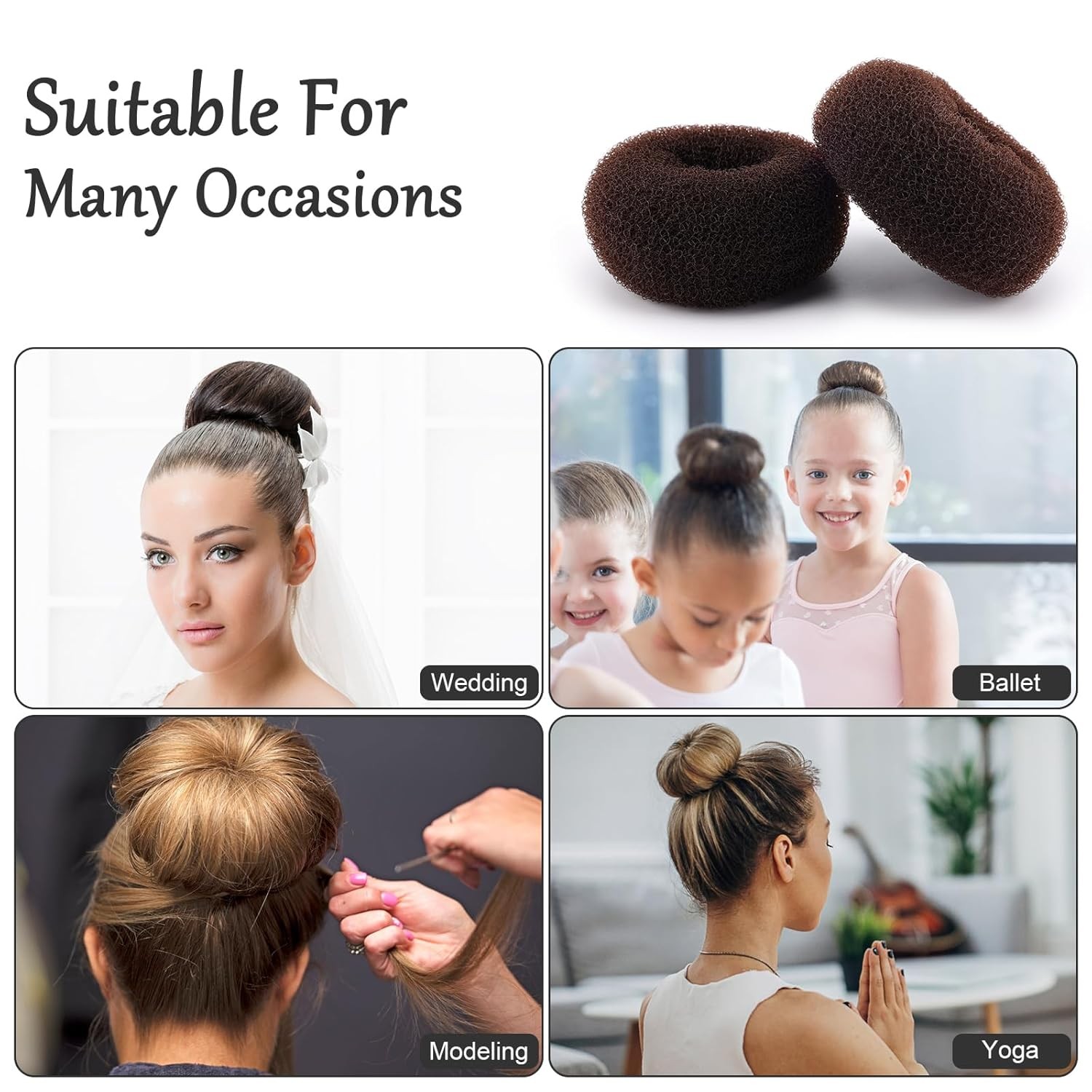 HOFASON Hair Bun Maker Donut 12 Pcs, Medium Sock Brown-12Pcs-Size M 
