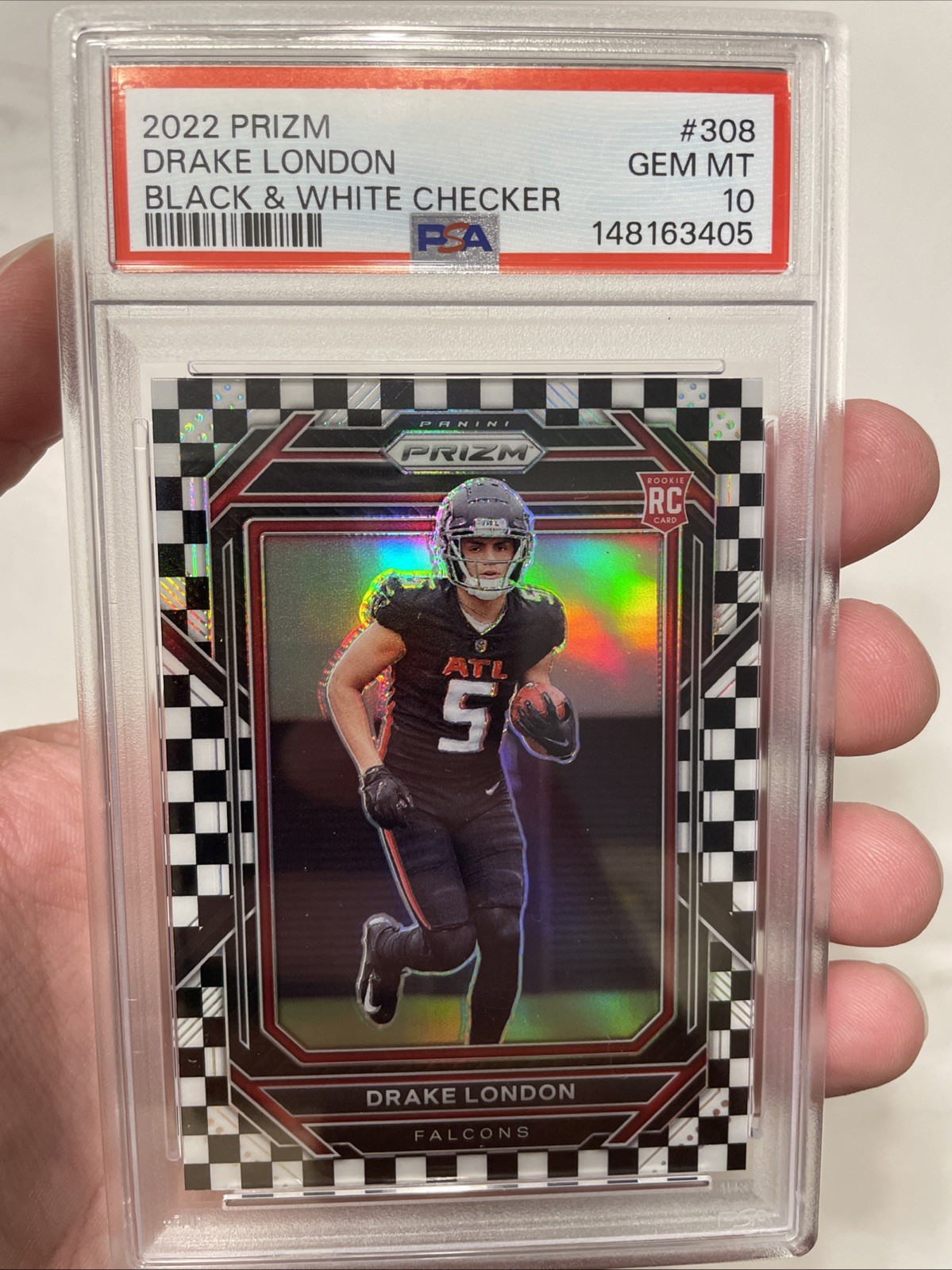 2022 PANINI PRIZM Black & White PSA 10 CHECKER #308 DRAKE LONDON Rookie Pop 11