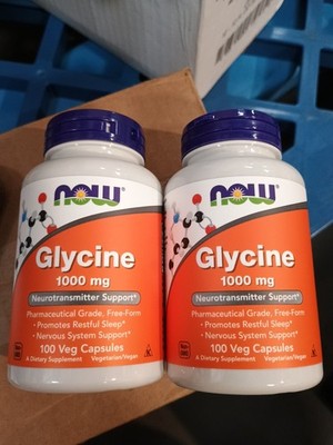2 Pack NOW FOODS Glycine 1000 mg 100 Veg Capsules 11/28