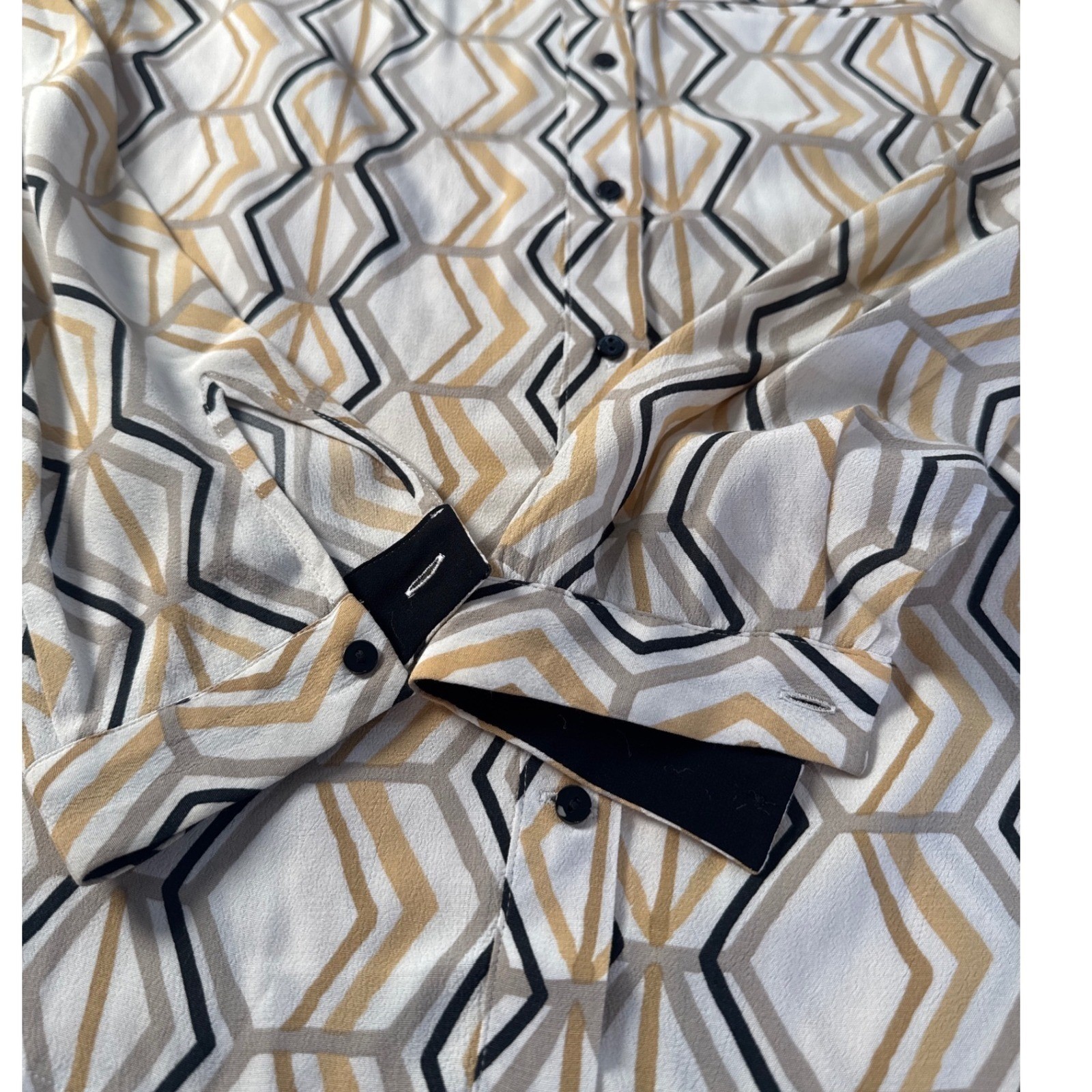 ZARA Basic Geometric Print Button Down Long Sleev… - image 7