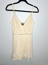 Lulus Dress Womens Small Surplice Spaghetti Strap Scallop Hem Lined Ivory Lace