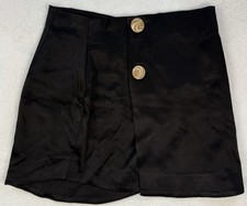 Zara Black Wrap Mini Skirt Women’s Medium Gold Button Satin Look New With Tags