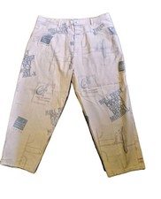 Marithe Francois Girbaud vtg Beige Graphic Print Cotton Men's Straight Pants.