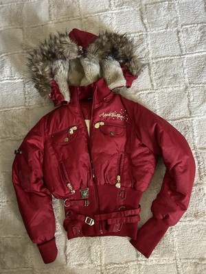 Y2K APPLE BOTTOMS RARE red puffer jacket fur trim  size small