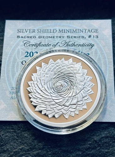 1 oz silver proof Spiral Aloe .999 Pure COA BOX SSG 2021 Sacred Geometry Yoga