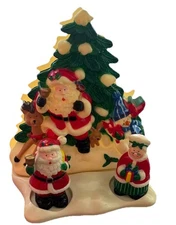 VTG 80s Blow Mold Santa Salt & Pepper Plastic Christmas Tree Napkin Holder JSNY