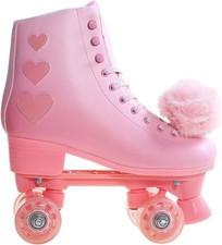 Roller Skates Women High Top PU Leather Rollerskates Shiny Double-Row Four Pink