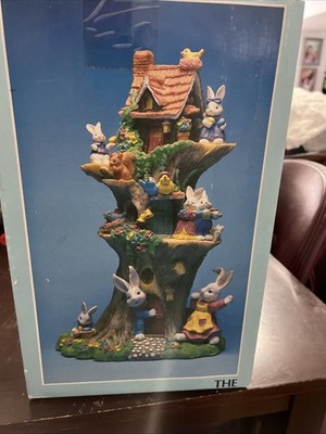 Easter Jubilee Easter Tree House Sculpture Rabbits Bunny Eggs 11  Tall Resin