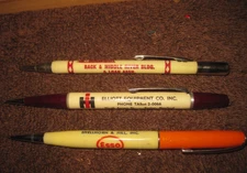3 Vtg. MD. & DE. Advertising Pens: Elliott Equip., Esso(Elsmere), Bask & Middle