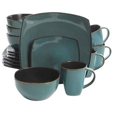 Juego de vajilla Gibson Elite Soho Lounge 16 piezas platos, cuencos y tazas, verde azulado
