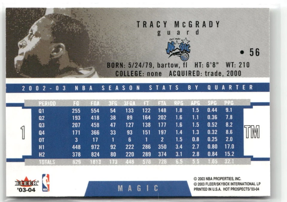 2003-04 Hoops Hot Prospects #56 Tracy McGrady ☘️V05 - Image 2 of 2