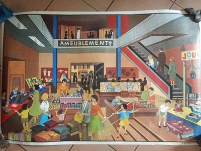 SCHOOL POSTER OGE/HACHETTE-17-THE DEPARTMENT STORE:TOYS/2-THE BATHROOM.