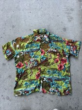 50s Vintage Hawaiian Holiday Button Up Shirt Mad In Korea Size L 100 Rayon
