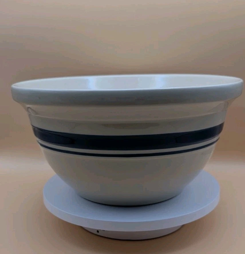 Friendship Pottery Roseville Ohio Blue Stripe Mixing Bowl 4 QT Large 11” Dia.