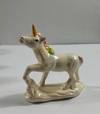 Ceramic Unicorn Figurine 5'' White Rainbow Mane Fantasy Collectible Taiwan