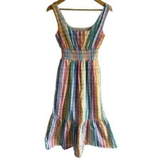 J.Crew Size 0 100% Cotton Square Neck Rainbow Gingham Ruffle Hem Midi Dress