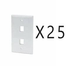 25 Pack Lot - Keystone 2 Hole Port Jack Wall Face Plate Network CAT5e CAT6 White