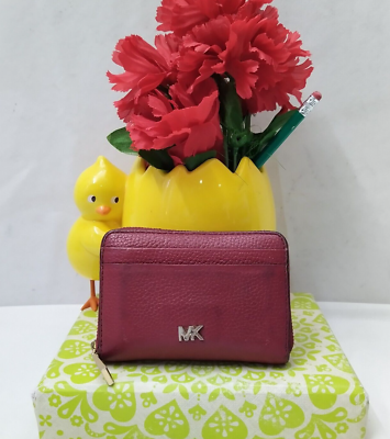 Michael Kors Red Pebbled Leather Zip Around Credit Card Small