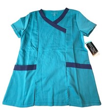 Ellen Tracy Womans Teal Blue Short Sleeve Nurses Scrub Top Size Small NWT