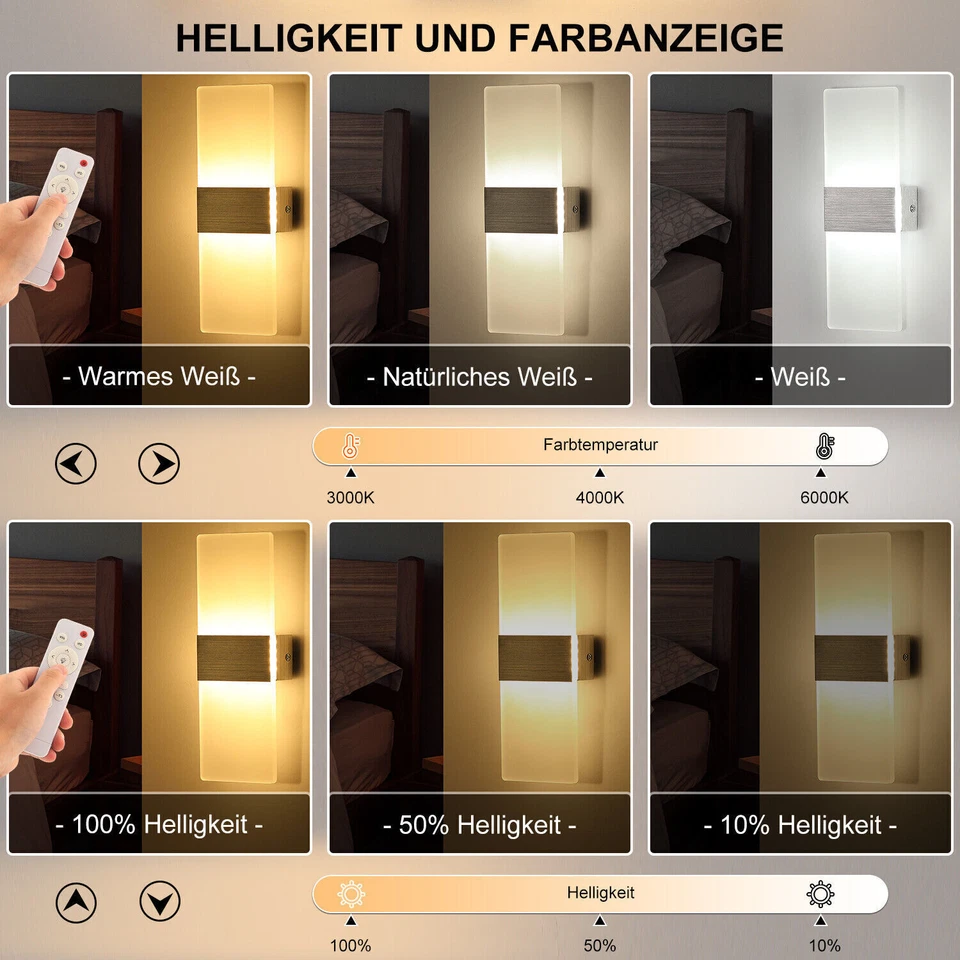 Modern LED Wandleuchte Dimmbar Innen Wandlampe Flur Strahler Up Down Leuchte 12W - Bild 3 von 4