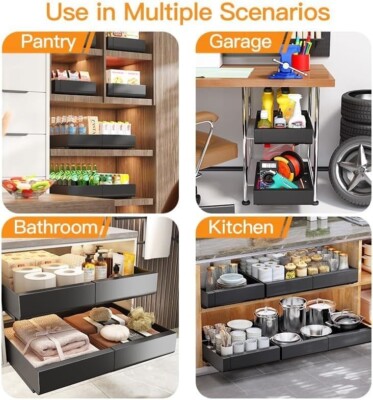 Ausziehbare Schrank Organizer, Ausziehbare Aufbewahrung 43L x 6H x 30-50B Schwarz