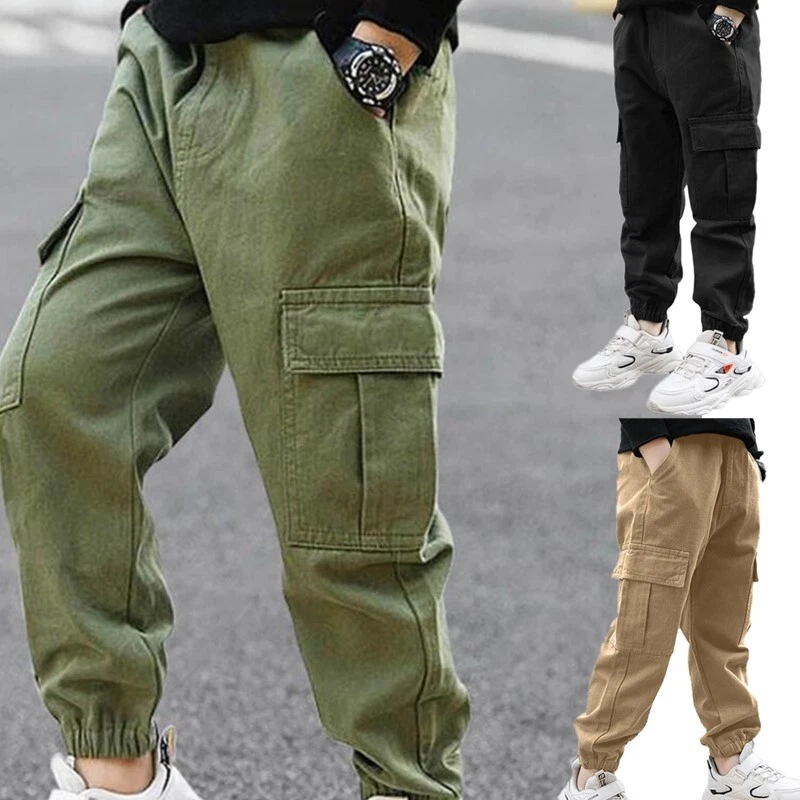 Kids Boys Cargo Joggers Pants with Pockets Hip Hop Street Dance