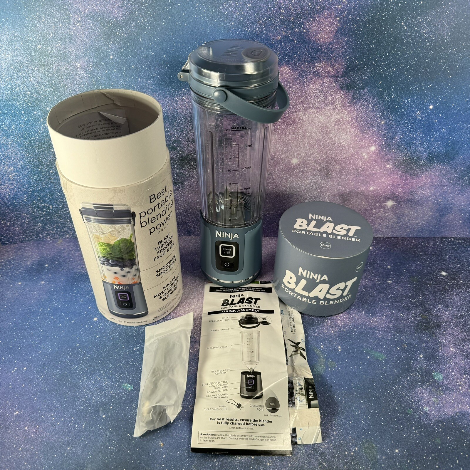 Ninja Blast 18oz Portable Blender in Navy Denim Blue BC151NV BPA-Free Travel Blender-image