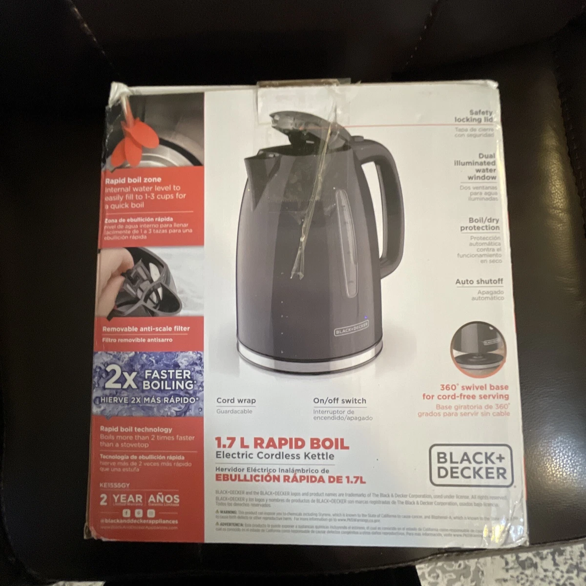 BLACK+DECKER KE1555GY 1.7L Rapid Boil Electric Cordless Kettle Auto with  ShutOff