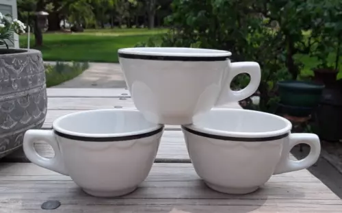 LOT of 3: Vintage REGO Restaurant Ware 6 oz. Flat Coffee Cups ~ RGO6, Black Trim
