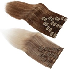 CLEARANCE Clip In Real Human Remy Hair Extensions Full Head Highlight Mix-Color