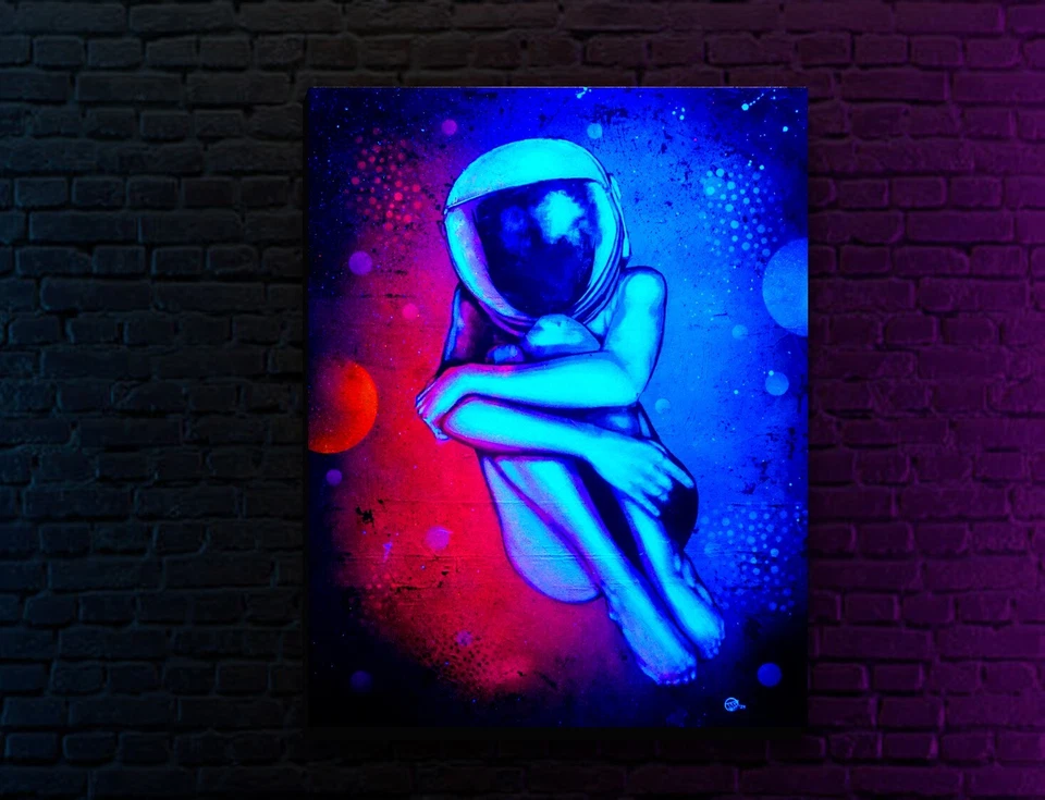 Space Girl Astronaut - Original Hand Painting of Woman Swimming/Floating- 25x32 - Image 3 of 4