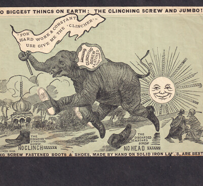 Jumbo 1880's Biggest Elephant on Earth Shoe Screw India Sun Victorian Trade Card