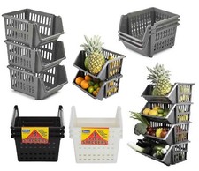 Set of 3 Stacking Basket Multi Storage Solution Unit Plastic Rack Home Office