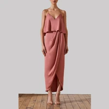 Shona Joy Women Pink Rose Satin Luxe Frill Tulip Hem Cocktail Maxi Dress Size 4