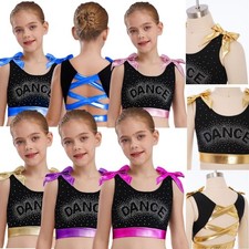 Kids Girls Shirt Dance Vest Yoga Crop Top Costume Exercise Jazz Crisscross Back